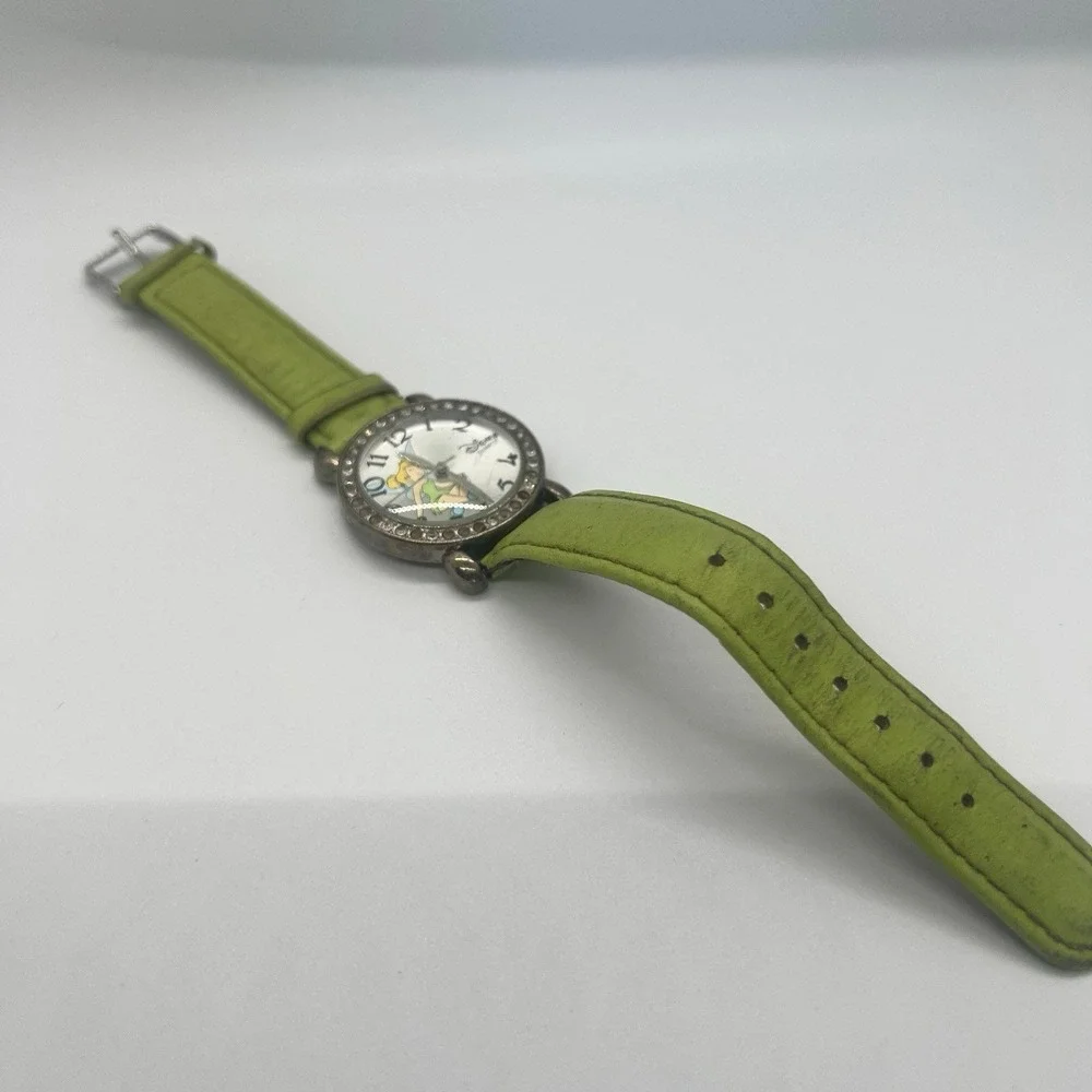 Disney Parks Time Works Tinkerbell Watch Womens Child Lime‎ Green Leather Band